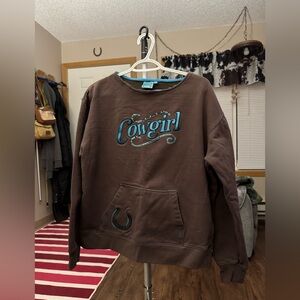 Cowgirl Brown Sweatshirt with Blue Accents